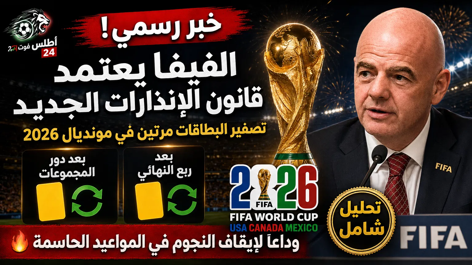 الفيفا تعتمد قانونًا جديدًا للإنذارات قبل مونديال 2026